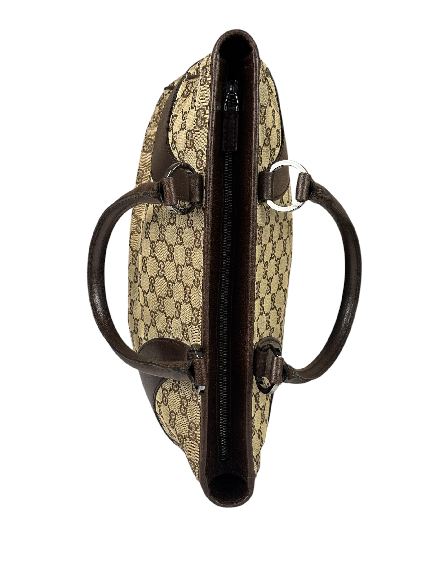 Gucci Brown Leather Trim GG Supreme Shoulder Bag