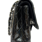 Chanel Black Patent Quilted Leather Double Flap Bag