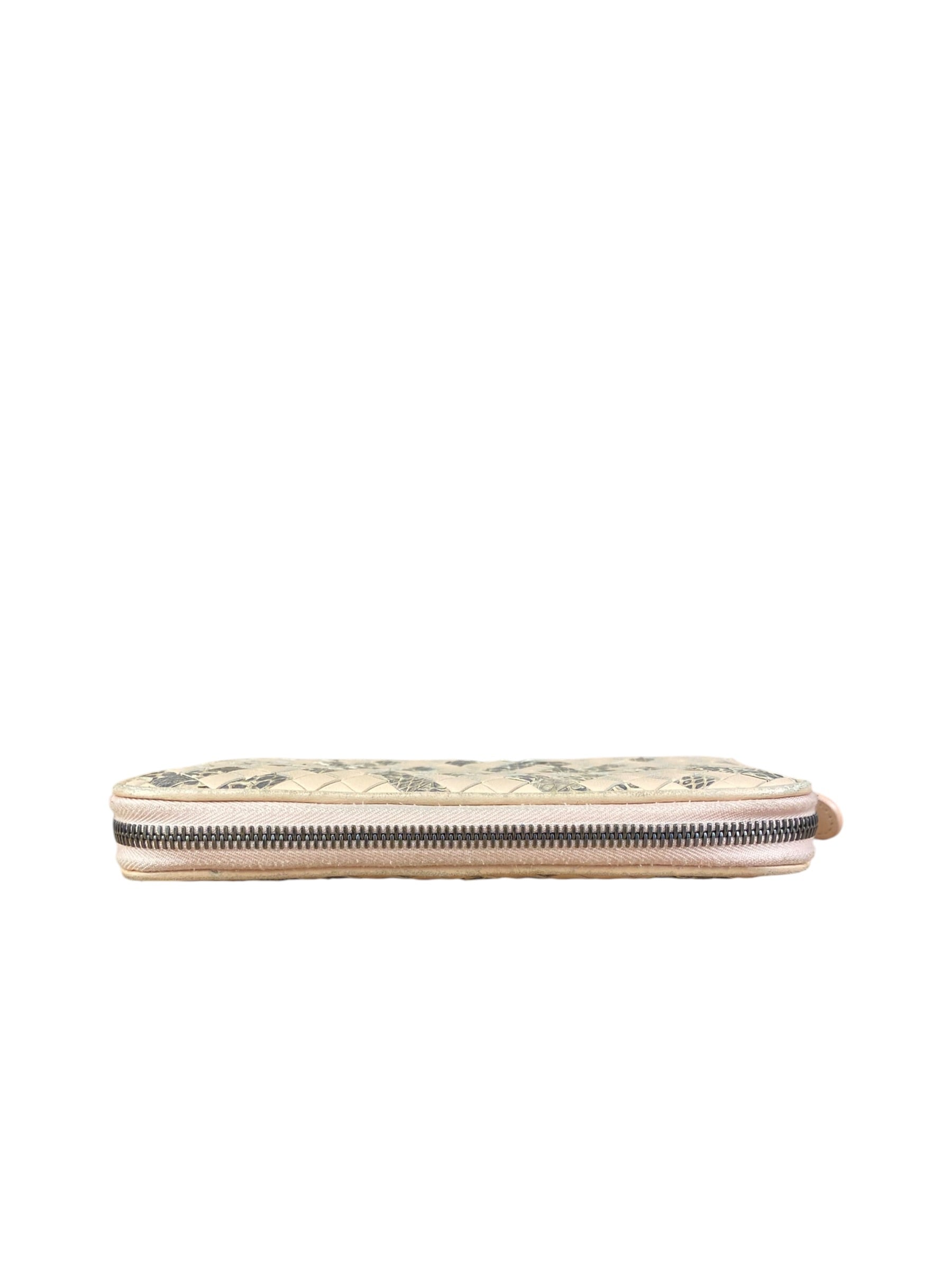 Bottega Veneta Pink Intreccio Snake Leather Long Wallet