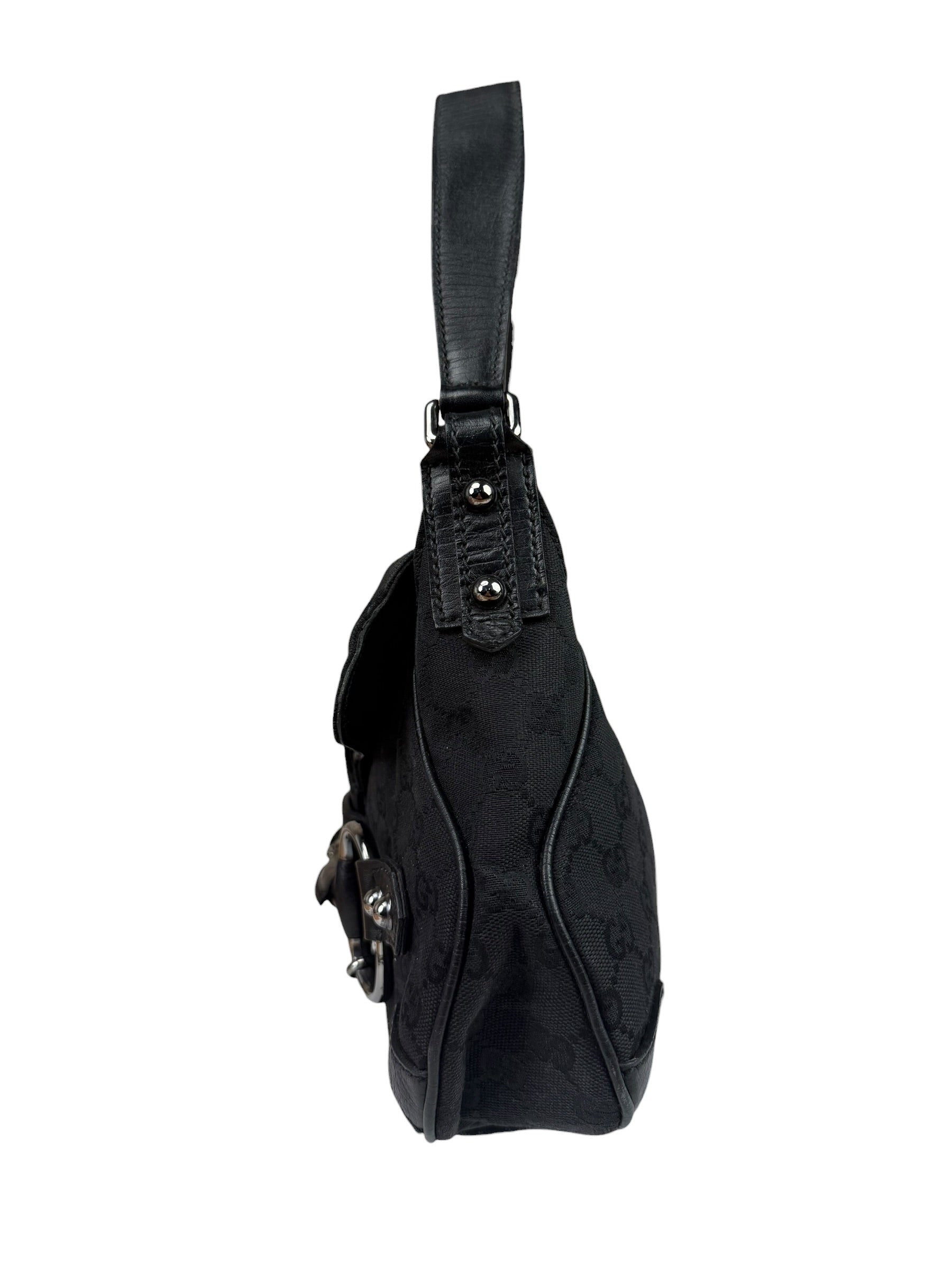 Gucci GG Vintage Black Horsebit Flap Shoulder Bag