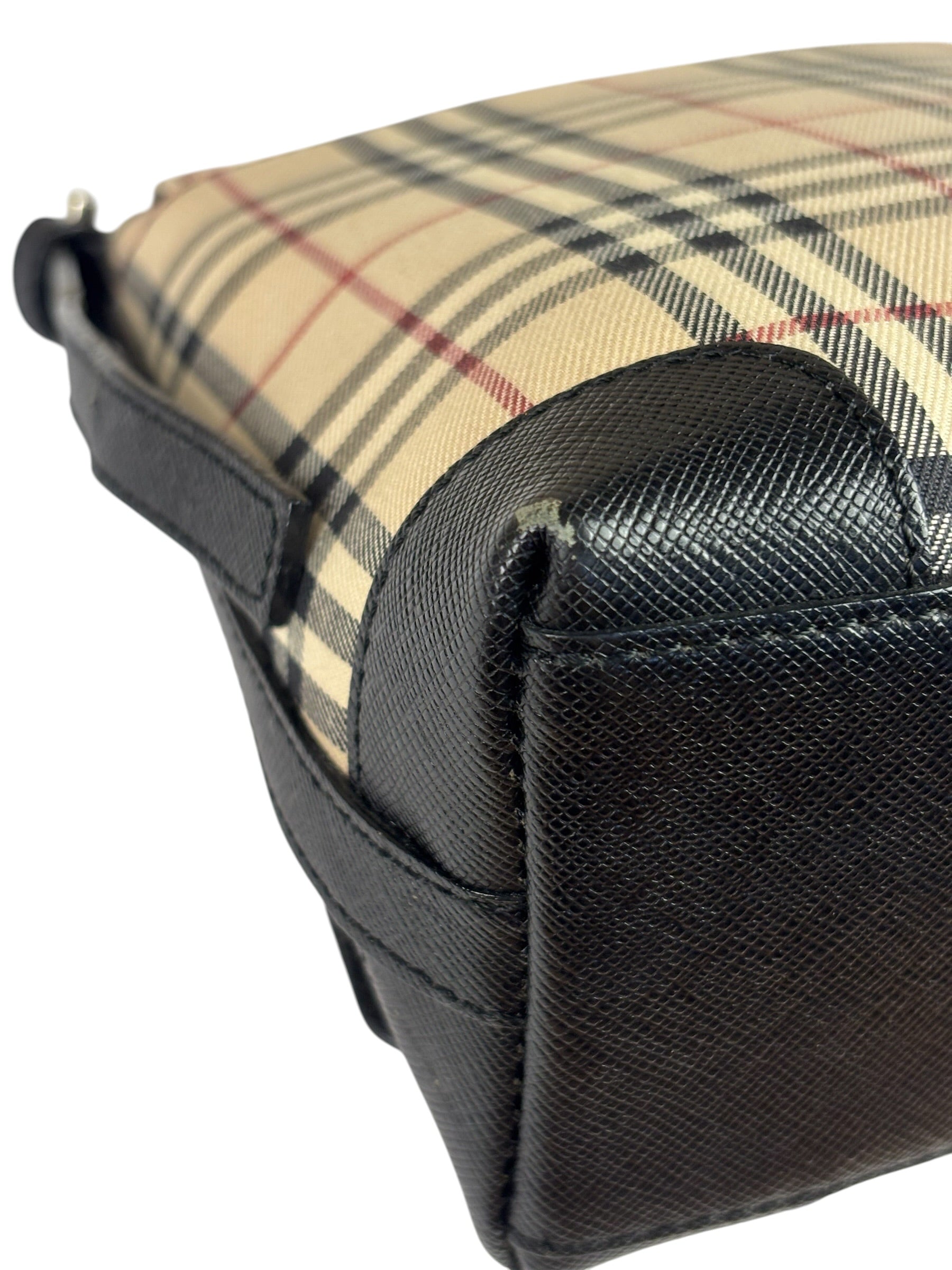 Burberry Black Leather Trim House Check Flap Crossbody Bag