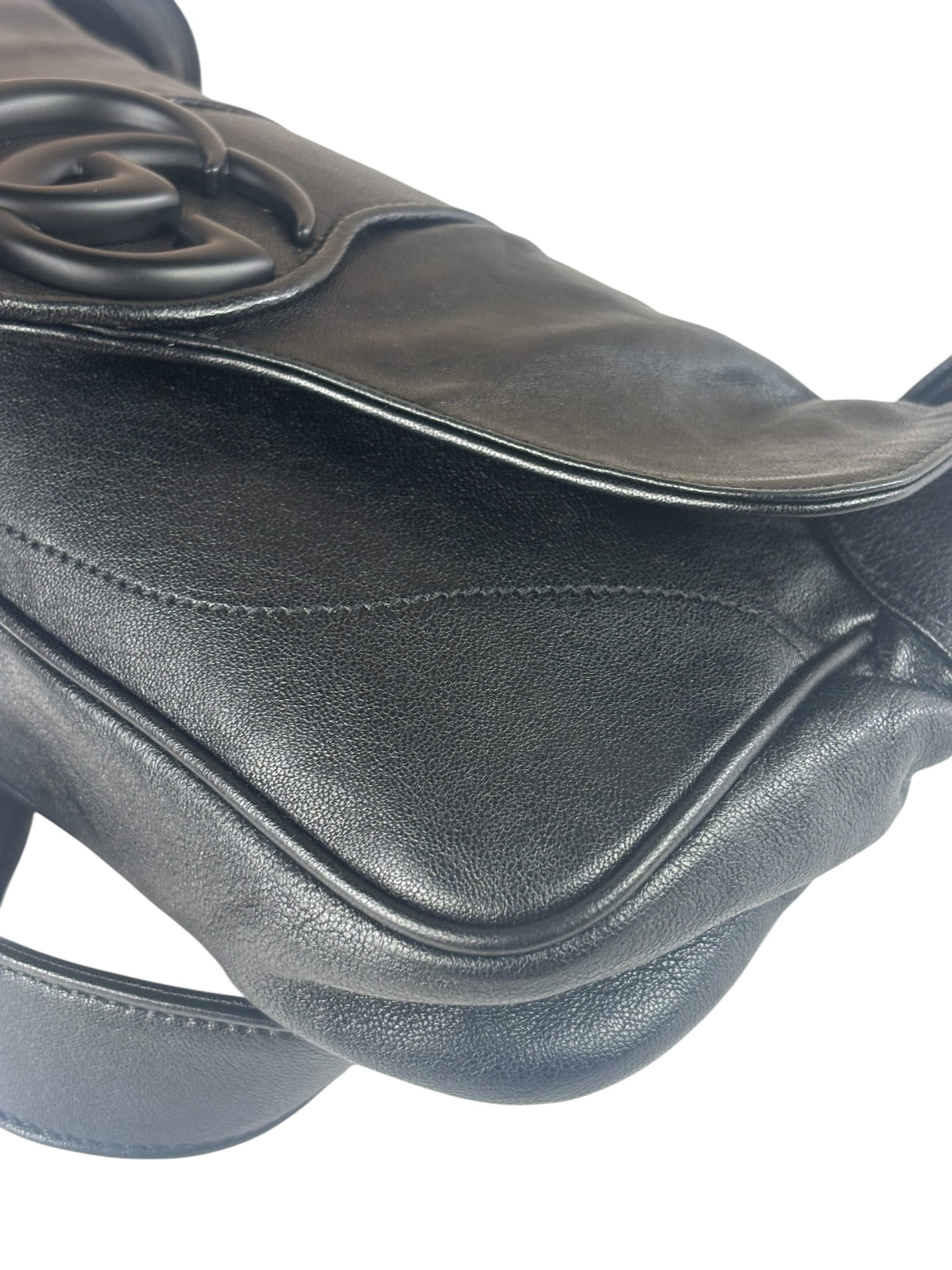 Gucci Black Leather Aphrodite GG Emblem Flap Bag