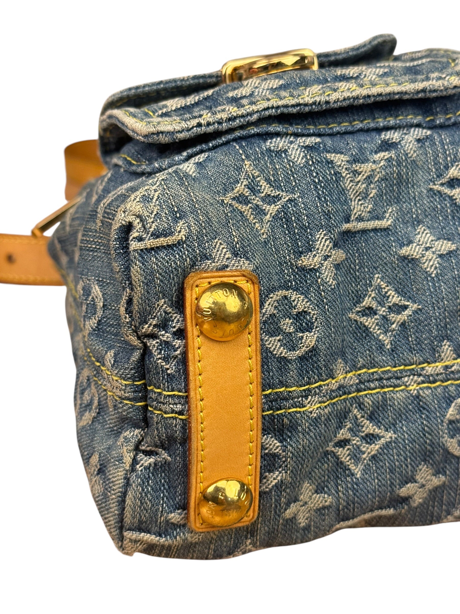 Louis Vuitton Vintage Denim Leather Trim Monogram Baggy Shoulder Bag MM