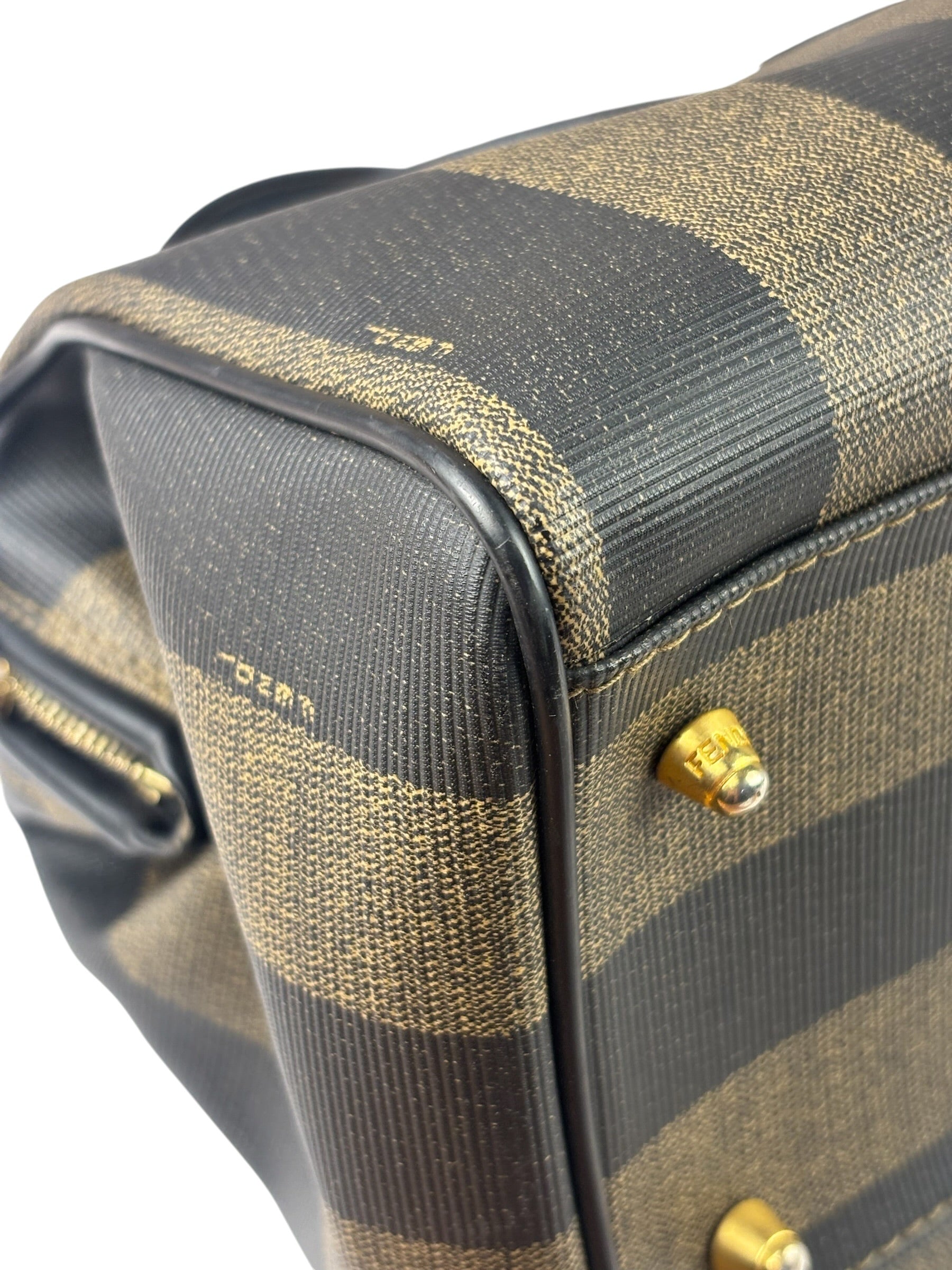 Fendi Brown/Black Leather Pequin Boston Bag