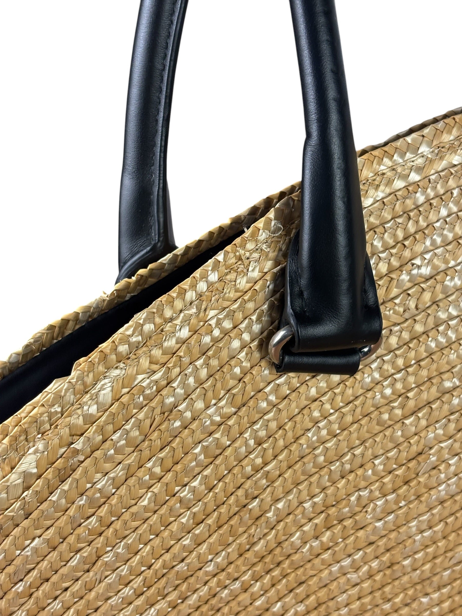 Balenciaga Raffia Woven/Leather Trim Beach Tote