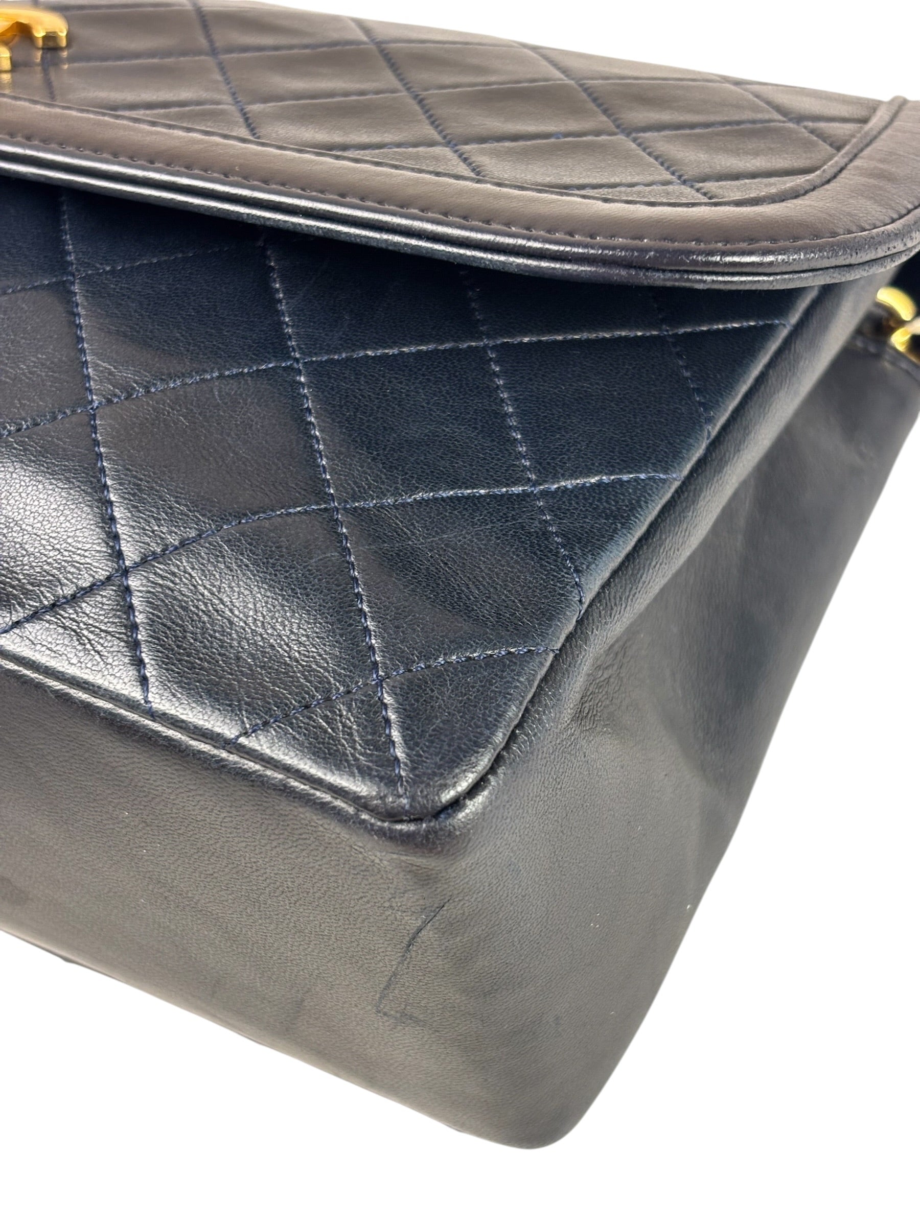 Chanel Vintage Navy Quilted Lambskin Flap Bag 1989