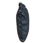 Bottega Veneta Navy Blue Leather Intrecciato Woven Flat Crossbody Bag