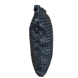 Bottega Veneta Navy Blue Leather Intrecciato Woven Flat Crossbody Bag