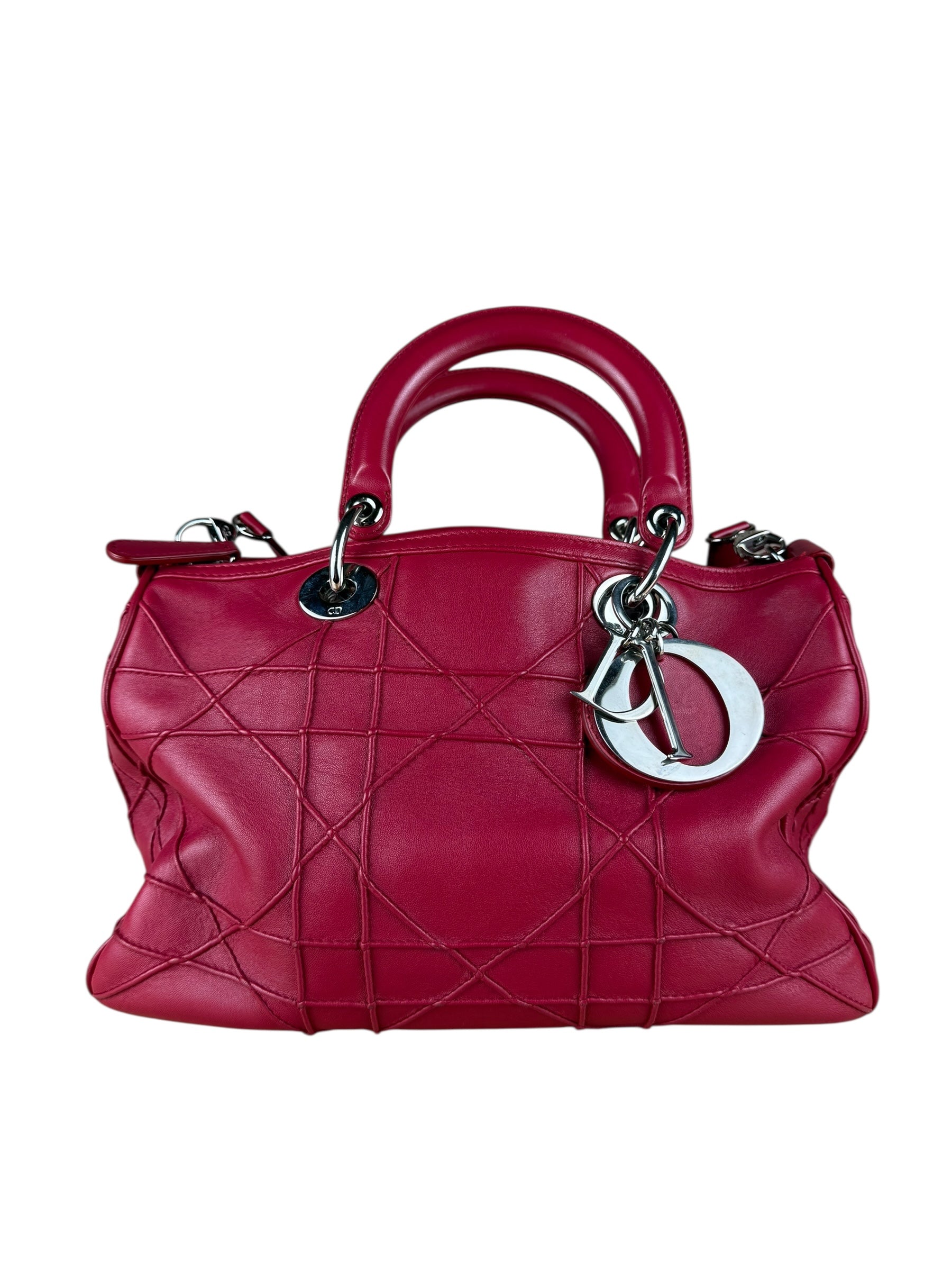 Christian Dior Red Granville Cannage 2Way Handbag