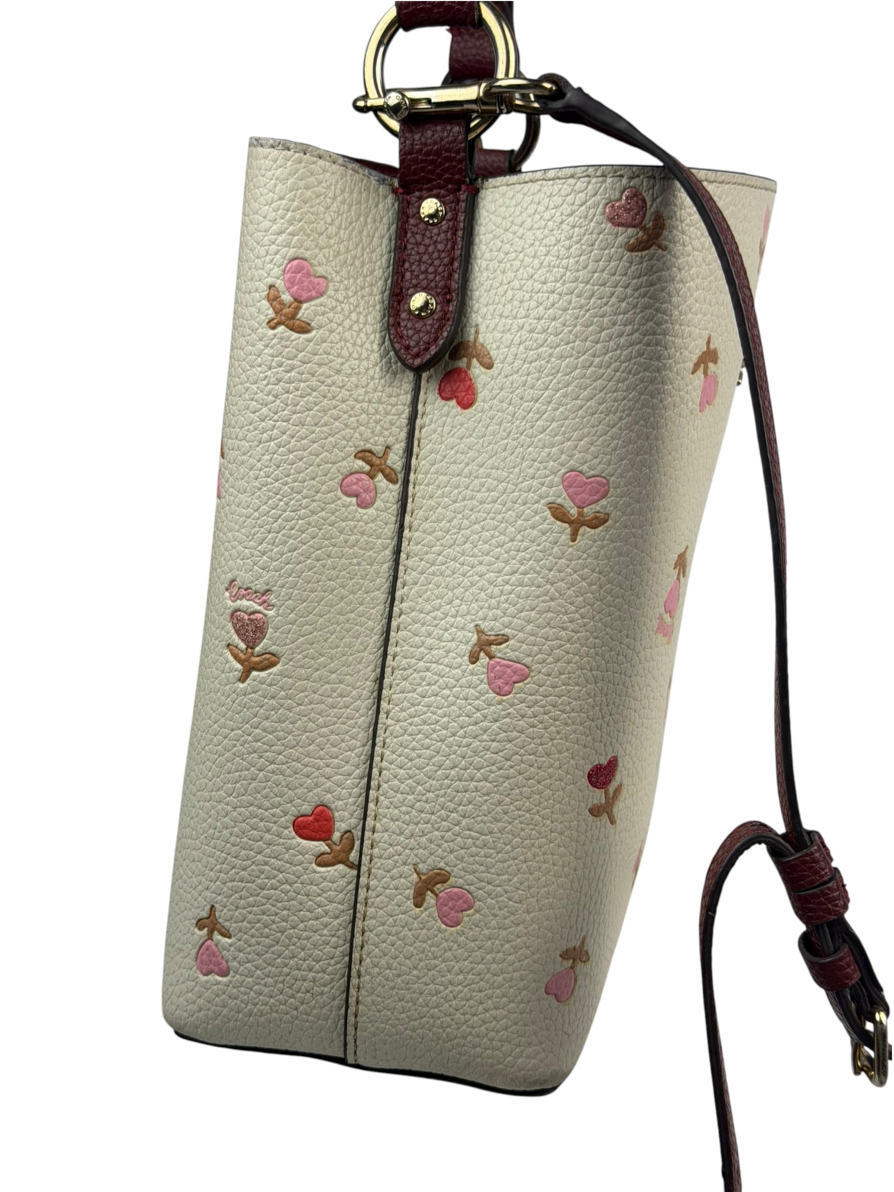 Coach Cream/Burgundy Small Town Bucket Bag