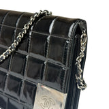 Chanel Black Patent Chocolate Bar Quilted Flap Shoulder Bag 2001