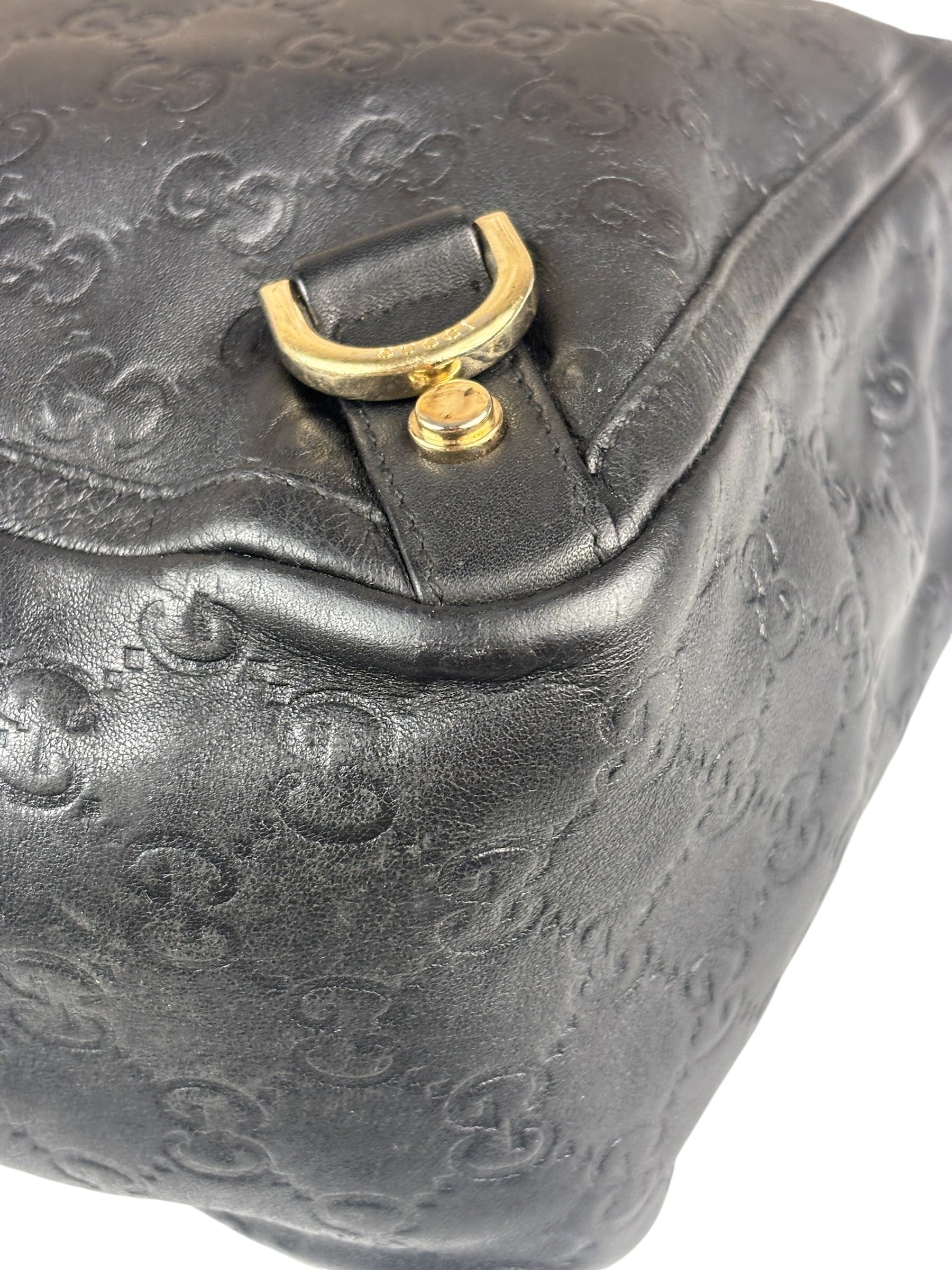 Gucci Black Leather GG Supreme D-Ring Abbey Tote