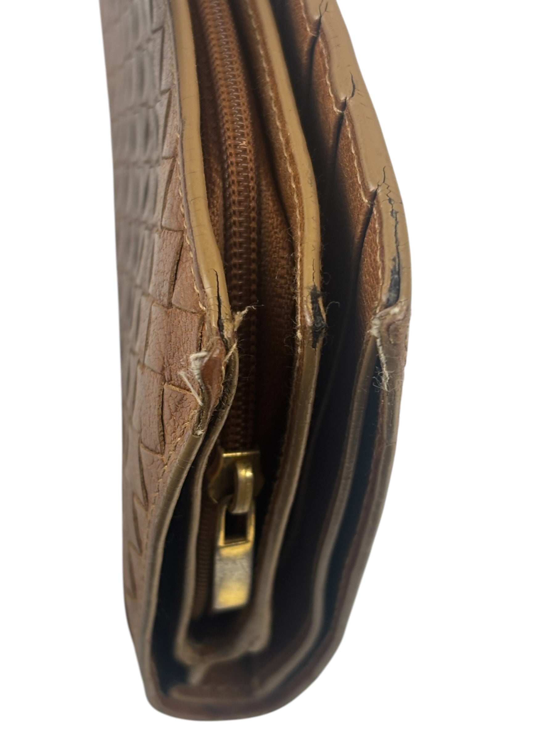 Bottega Veneta Vintage Brown Leather Woven Intrecciato Wallet