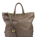 Prada Neutral Taupe Vitello Daino Leather Side Zip Large Shopper Tote