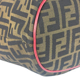 Fendi Beige/Red Leather Trim Zucca Buckle Tote
