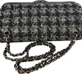 Chanel Black Tweed/Caviar Leather Houndstooth Double Flap Bag 2017