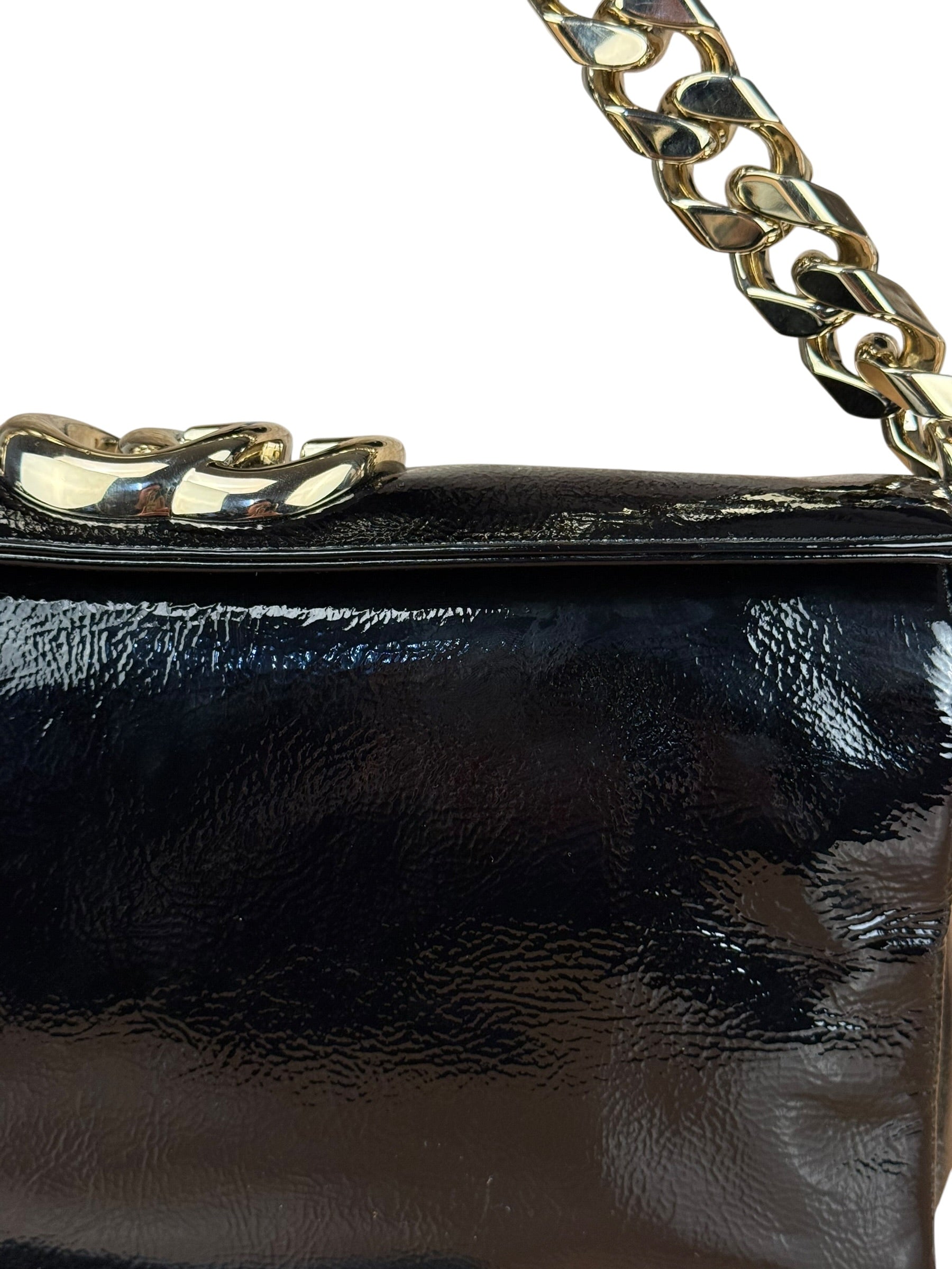 Gucci Black Patent Leather Chain Double G Shoulder Bag