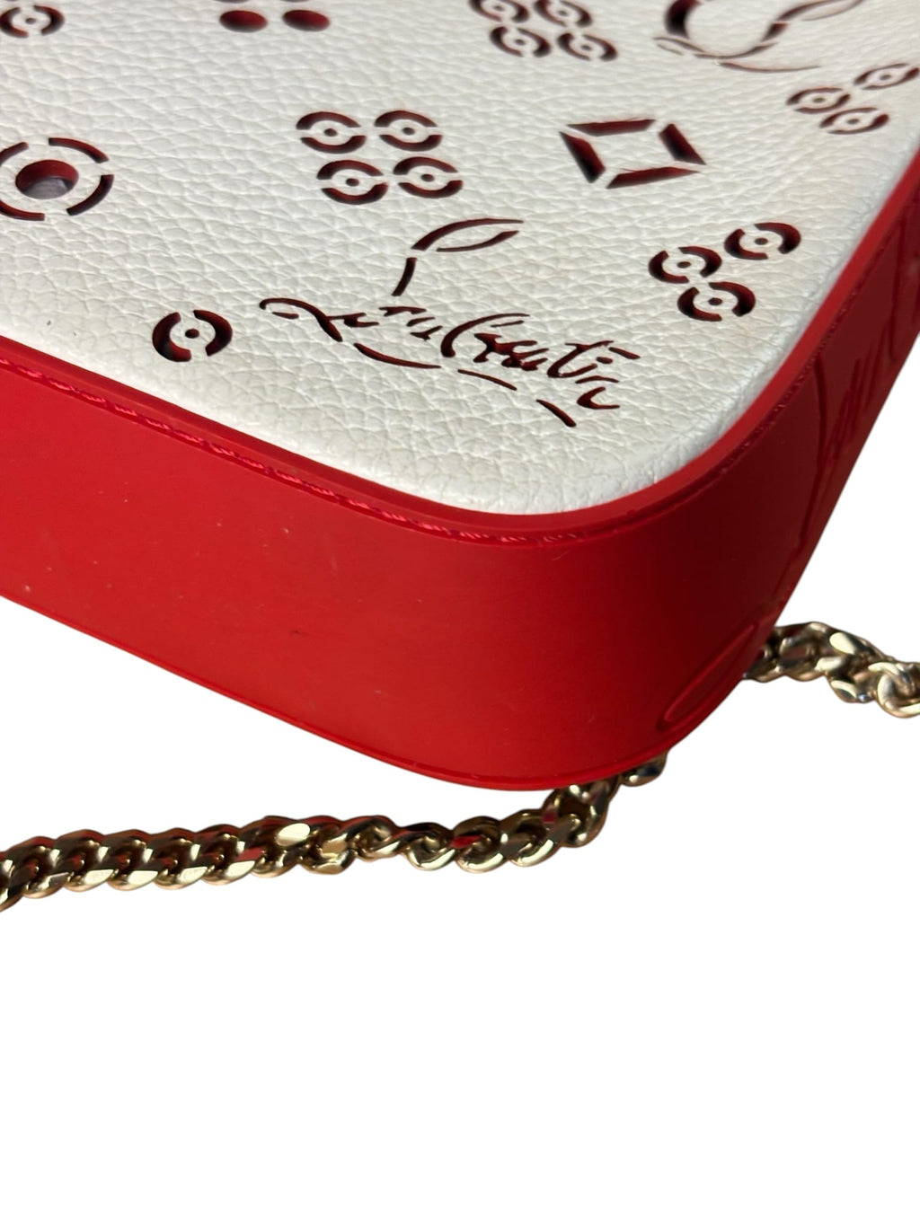 Christian Louboutin White Leather Loubinthesky Perforated Pochette