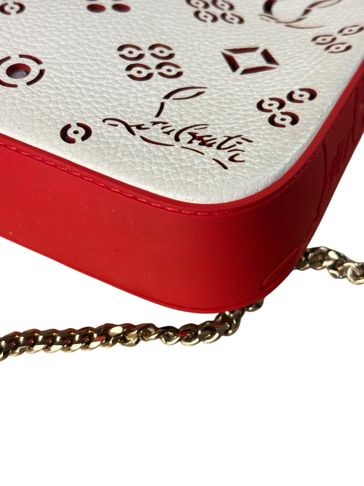 Christian Louboutin White Leather Loubinthesky Perforated Pochette