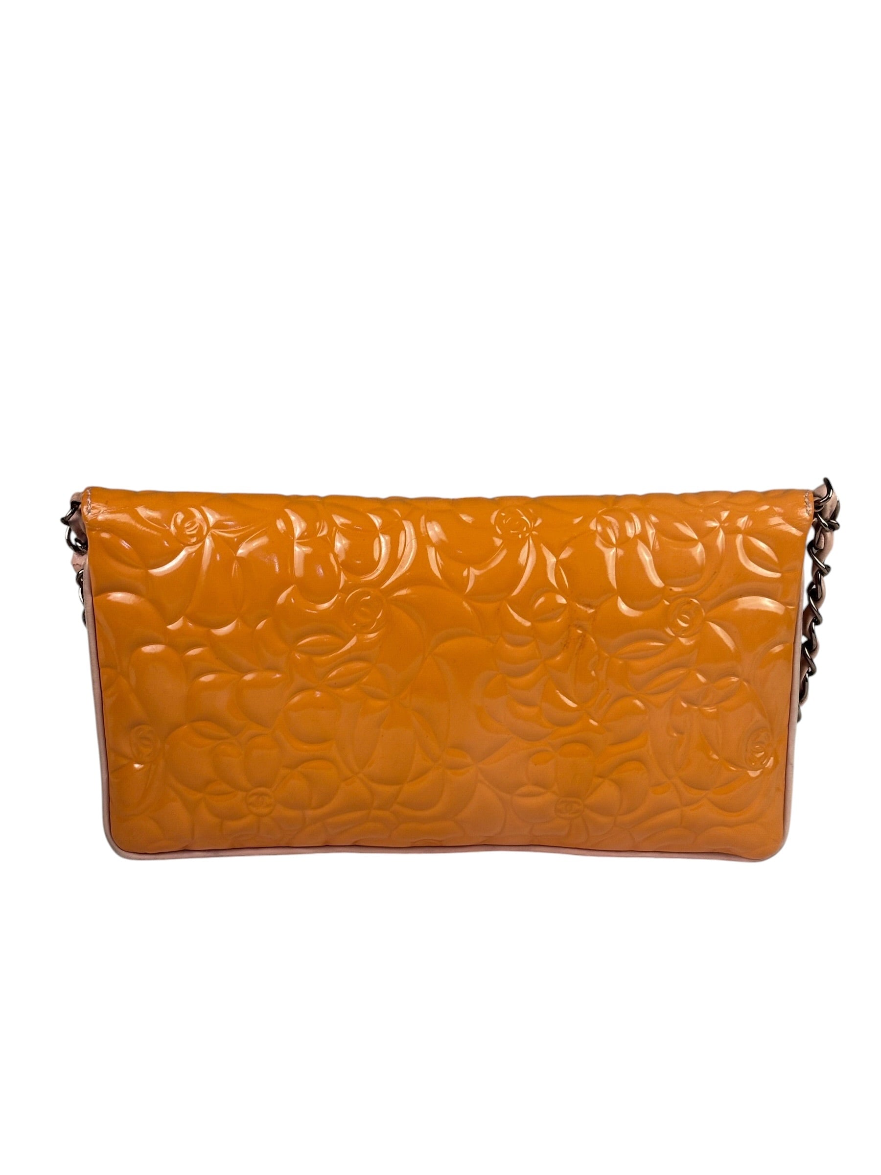 Chanel Orange Patent Leather Camellia Flap Pochette 2003