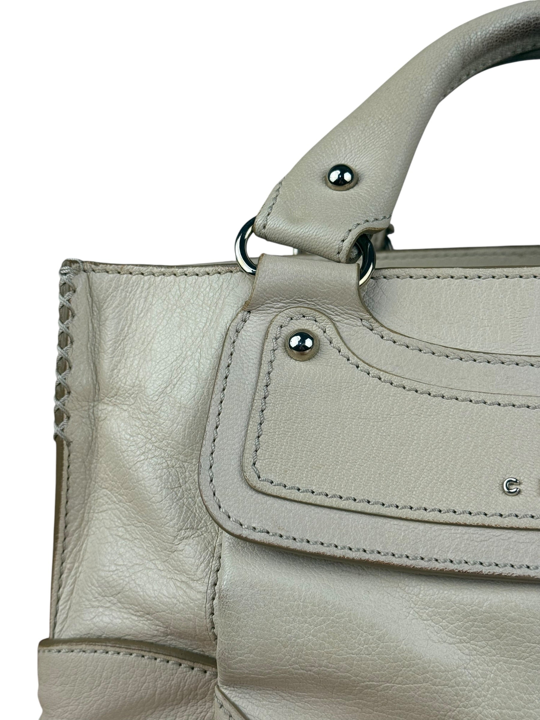 Celine Vintage Ivory Leather Boogie Handbag