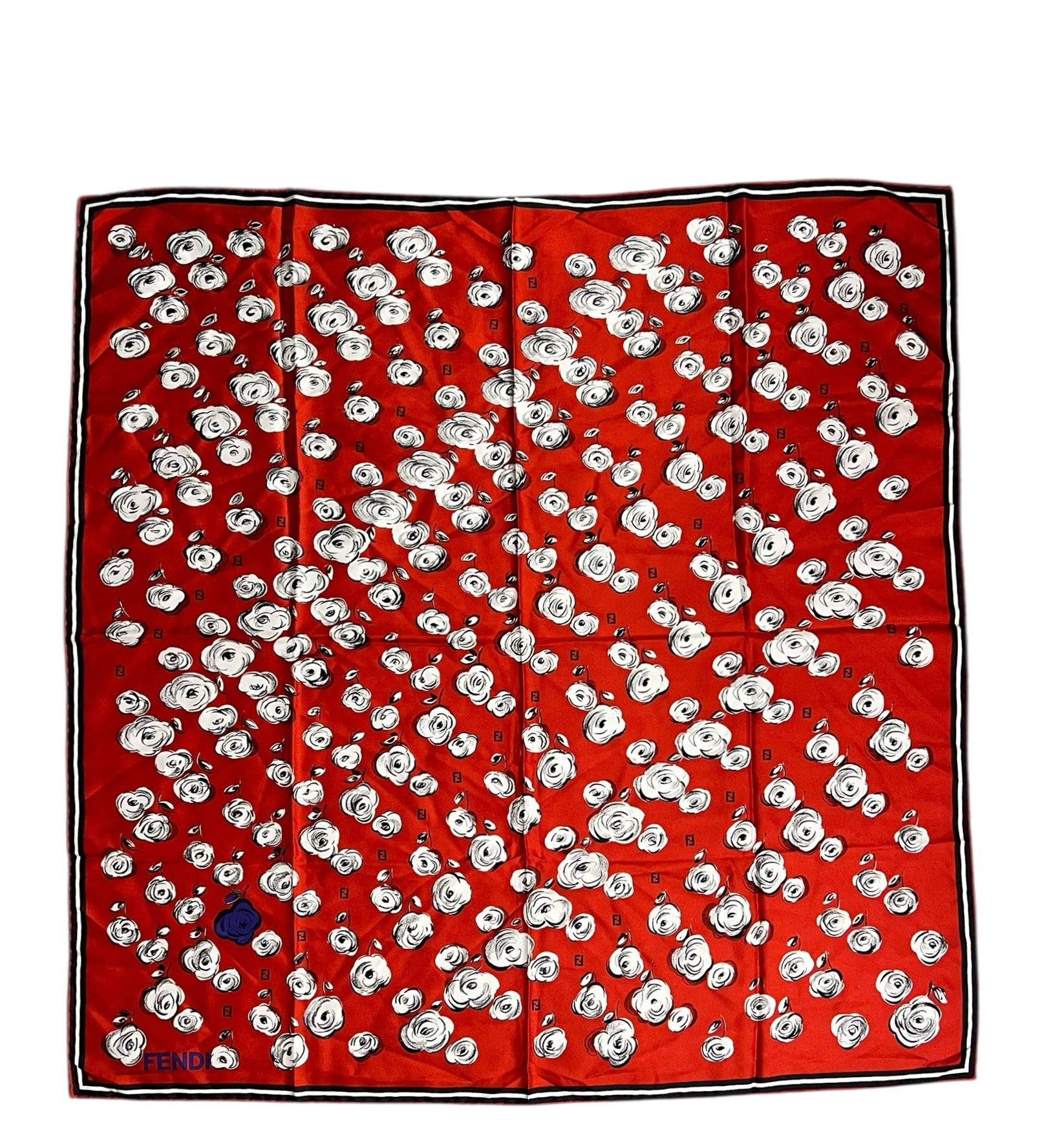 Fendi Red Rose Patterned Silk Scarf