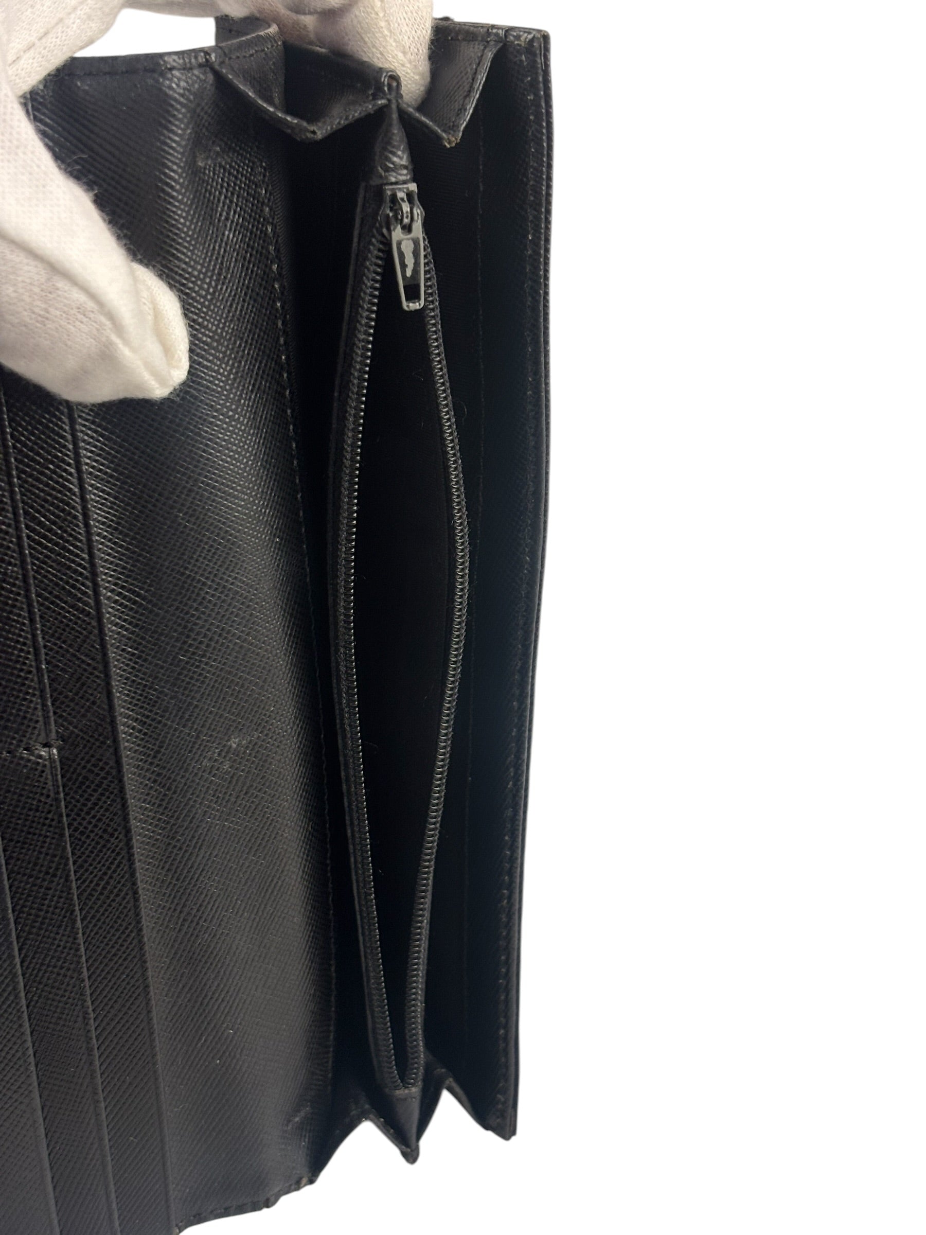 Prada Black Nylon Tessuto Continental Flap Wallet