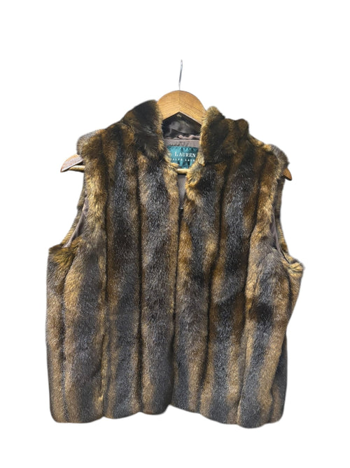 Vintage Ralph Lauren Brown Faux Fur Hooded Vest