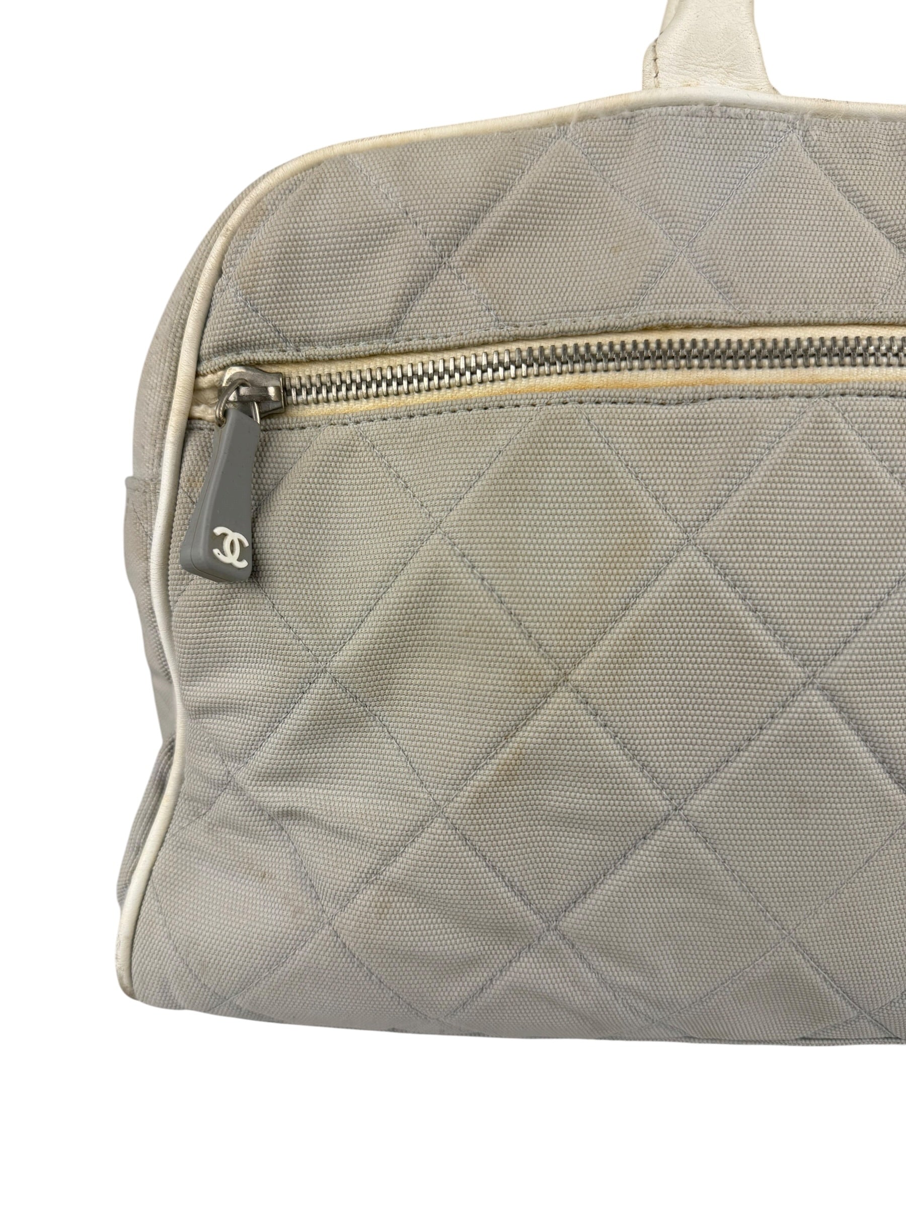 Chanel Vintage Grey Quilted Woven Sports Line Canvas Bowler Bag  2001