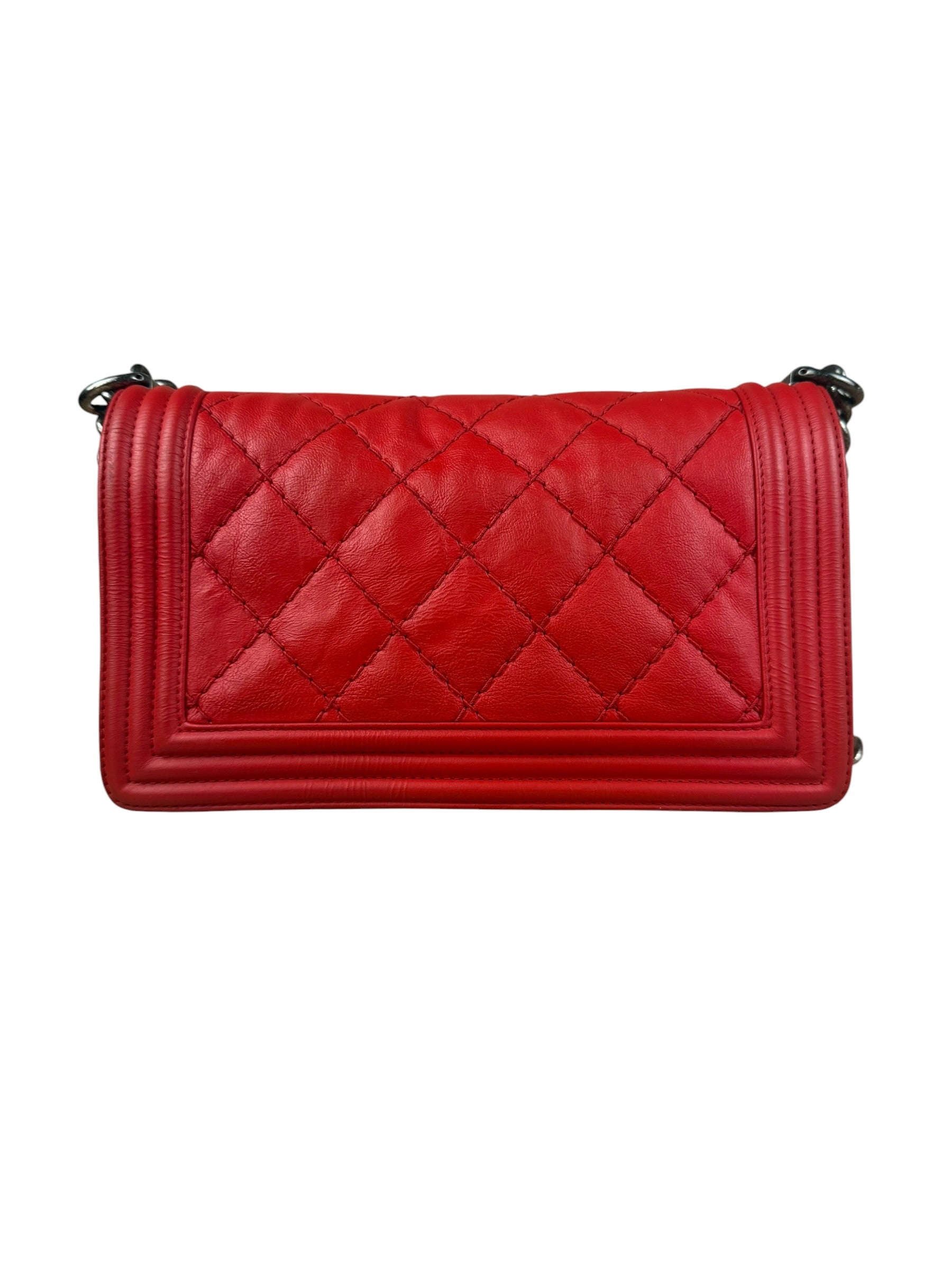 Chanel Red Leather Boy Flap Shoulder Bag -2013