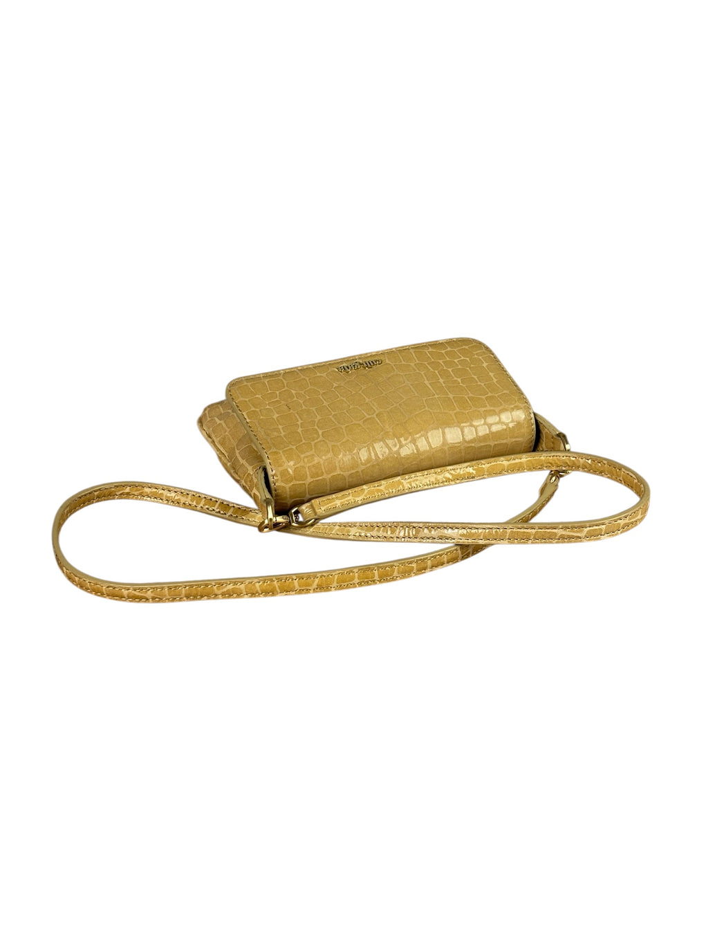 Cult Gala Beige Crocodile Embossed Patent Leather Two-Way Flap Bag