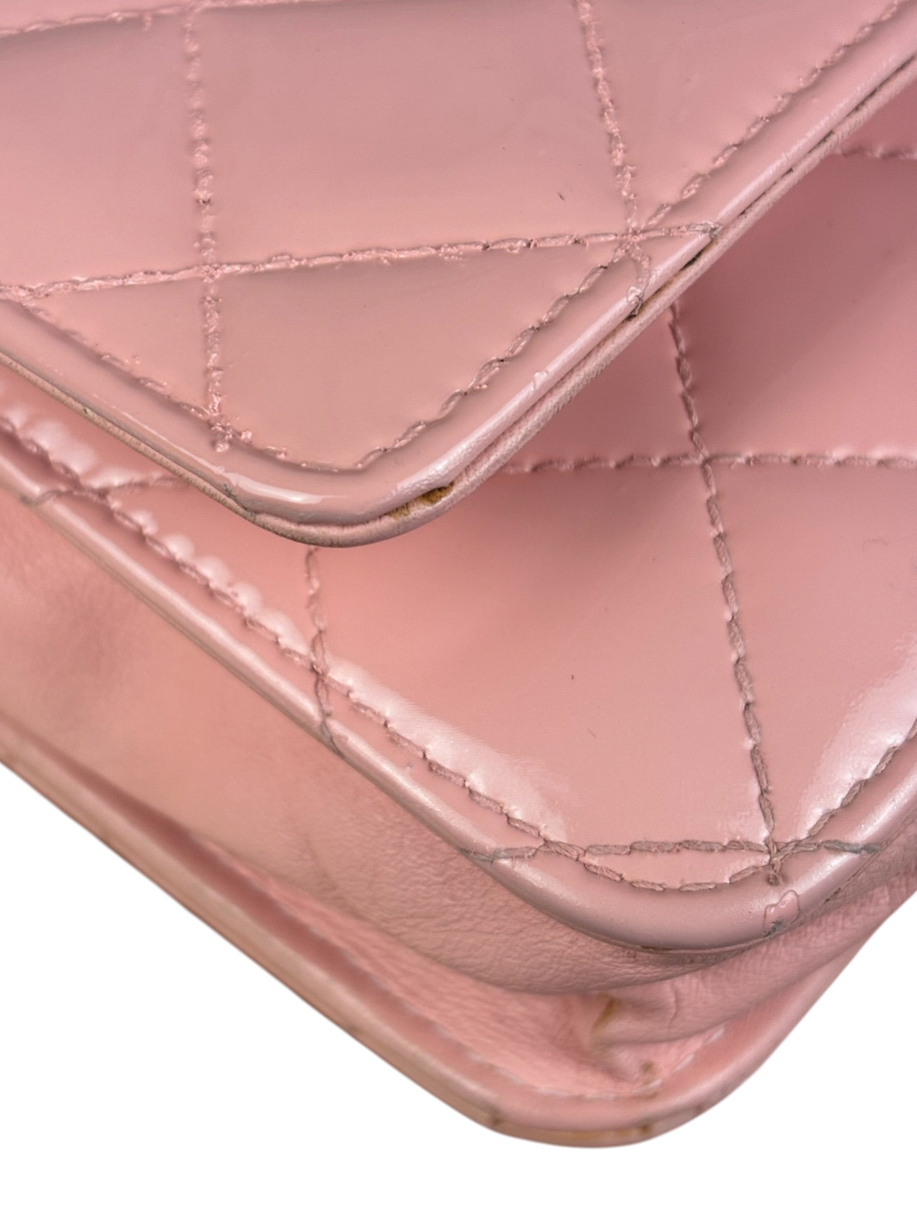 Chanel Pink Patent Quilted Wallet on Chain Bag 2012
