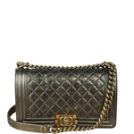 Chanel Metallic Dark Bronze Leather Old Medium Boy Flap Shoulder Bag