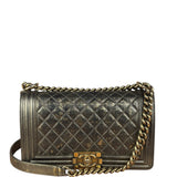 Chanel Metallic Dark Bronze Leather Old Medium Boy Flap Shoulder Bag
