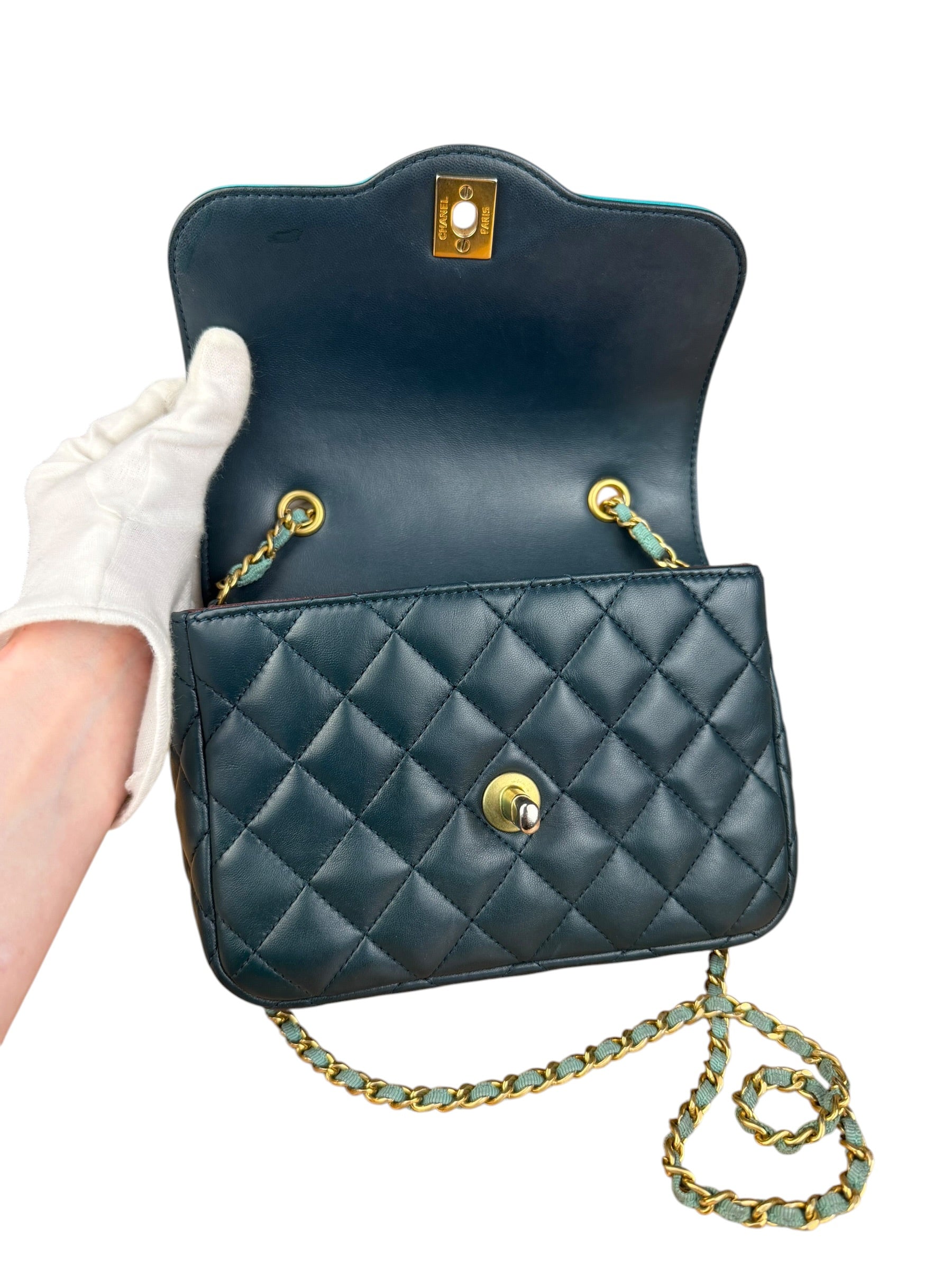 Chanel Quilted Mini Two-Tone Blue Day Flap Bag 2017