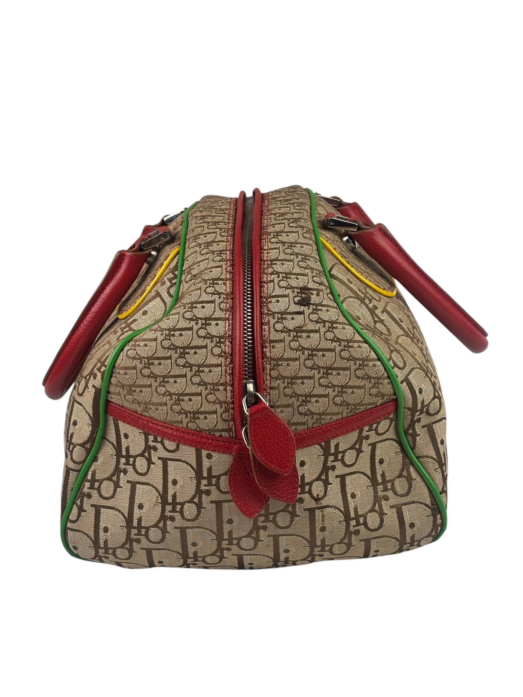 Christian Dior Vintage Beige/Brown Leather Trim Rasta Bowler Bag