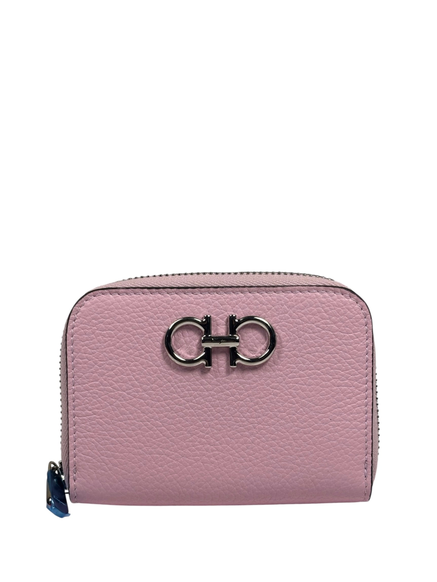 Salvatore Ferragamo Bubble Gum Calfskin Compact Zip-Around Wallet