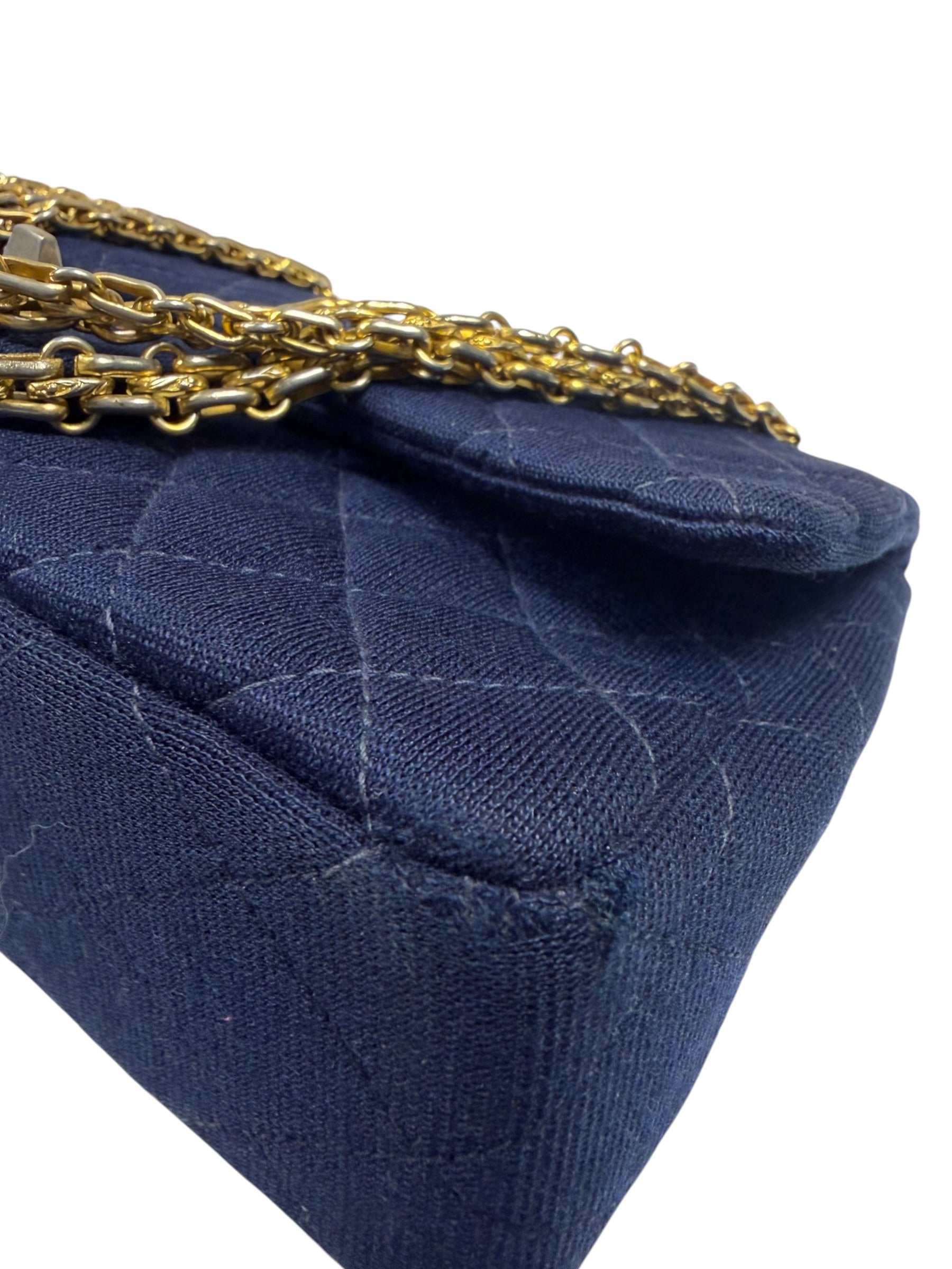 Chanel Navy Quilted Denim Double Flap Bag