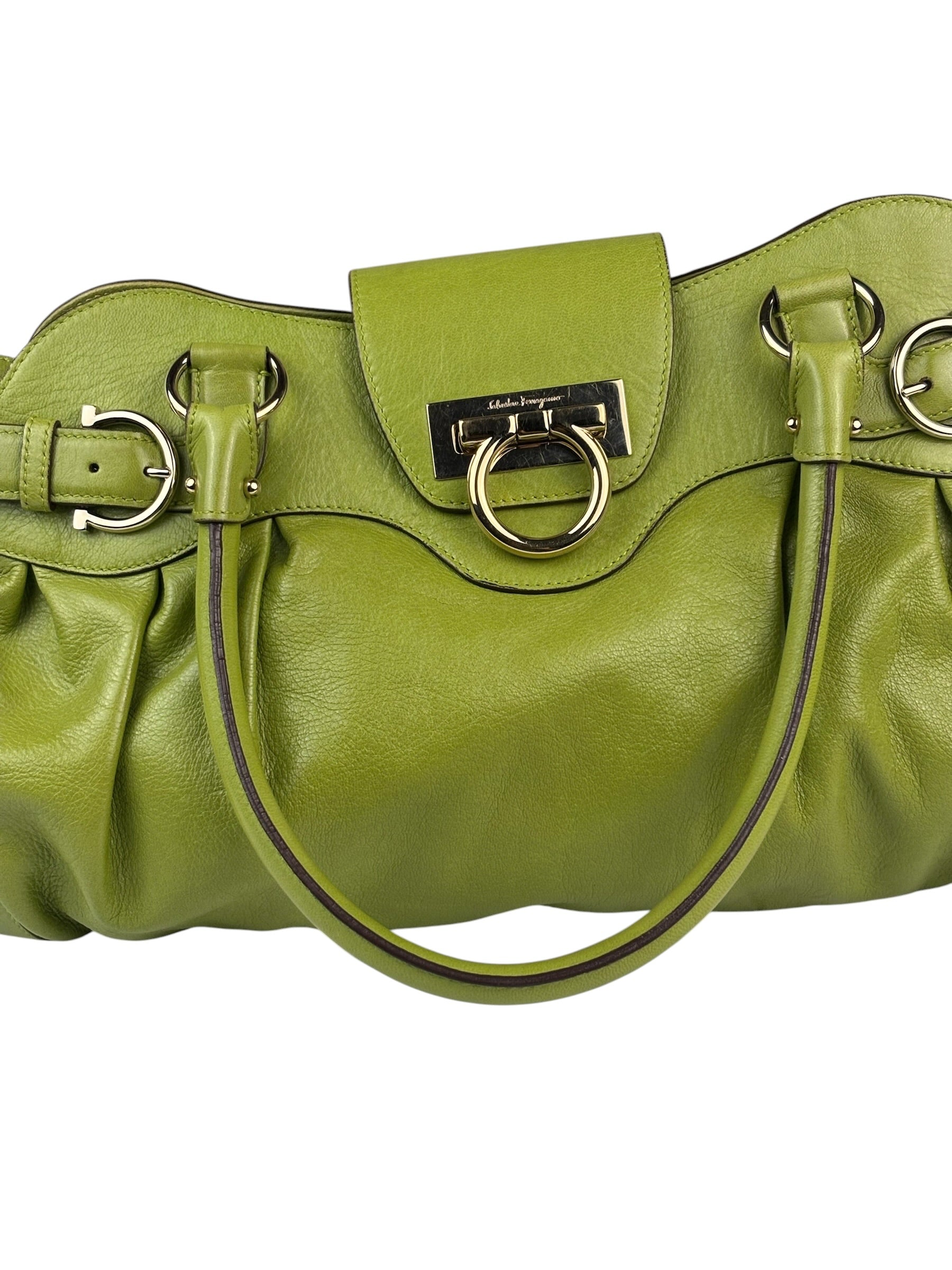 Salvatore Ferragamo Green Leather Marisa Shoulder Bag
