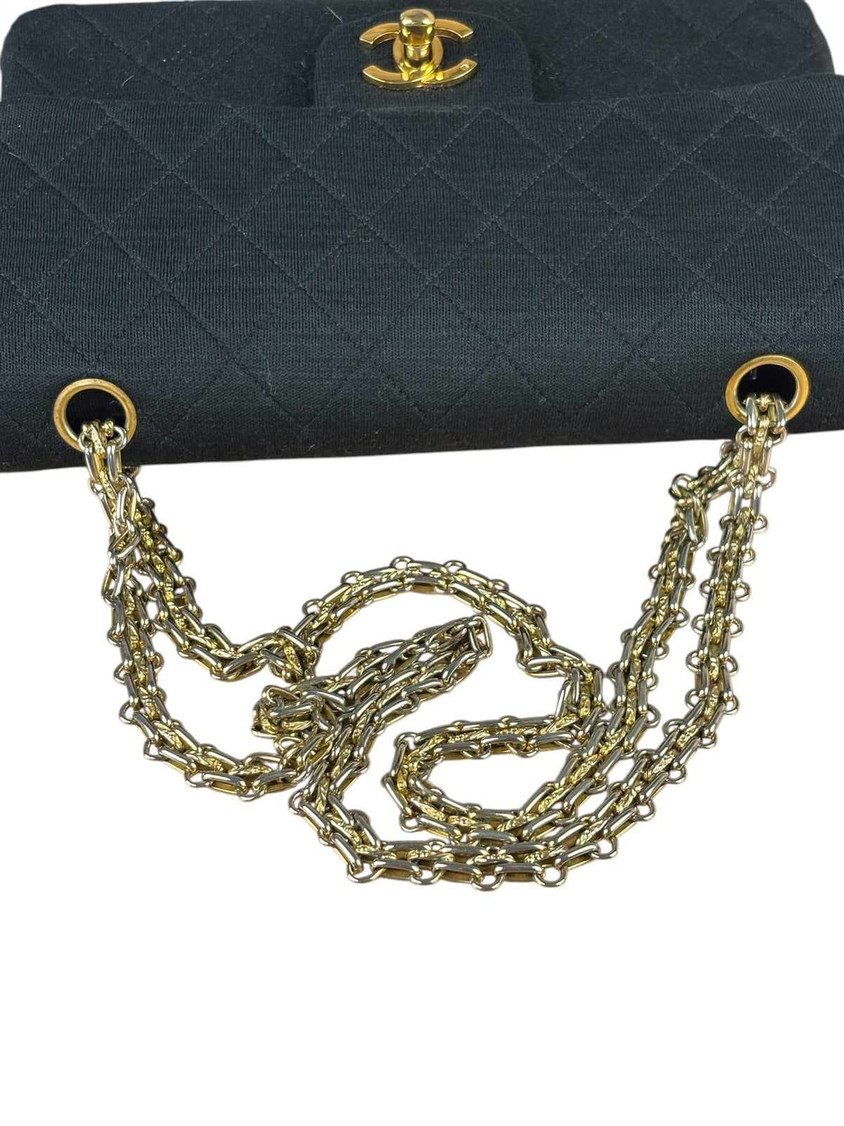 Chanel Classic Black Jersey Quilted Small Double Flap Bag 1988
