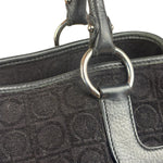 Salvatore Ferragamo Black Leather Trim Gancini Monogram Canvas Shoulder Bag