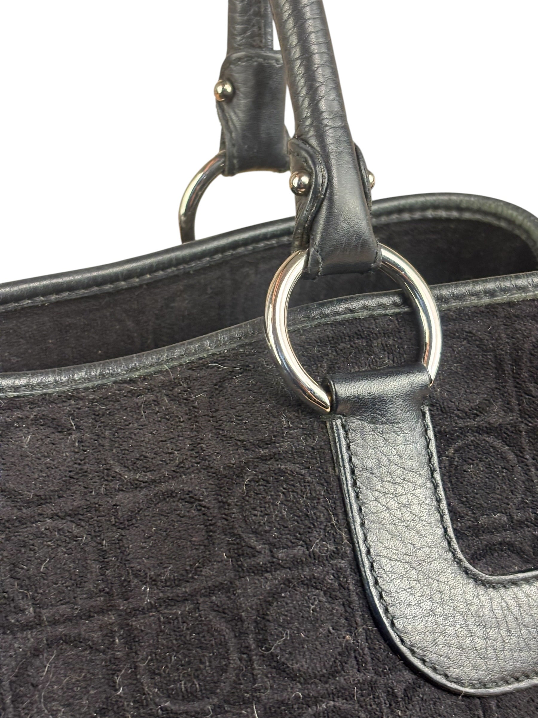 Salvatore Ferragamo Black Leather Trim Gancini Monogram Canvas Shoulder Bag