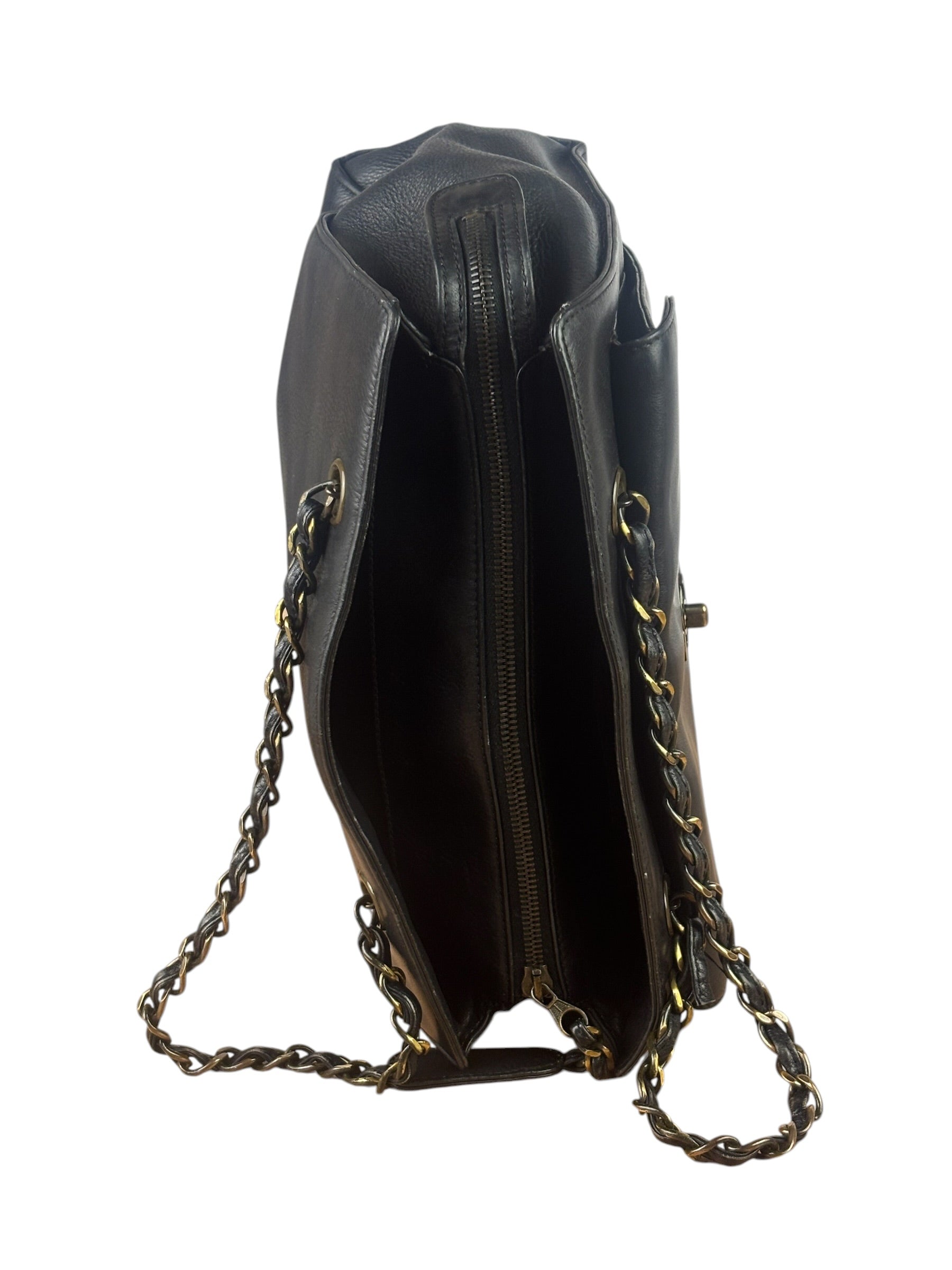 Chanel Vintage Black Calfskin Front Pocket Tote 1997