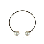 Silver-Toned Real Pearl Bangle Bracelet