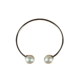 Silver-Toned Real Pearl Bangle Bracelet