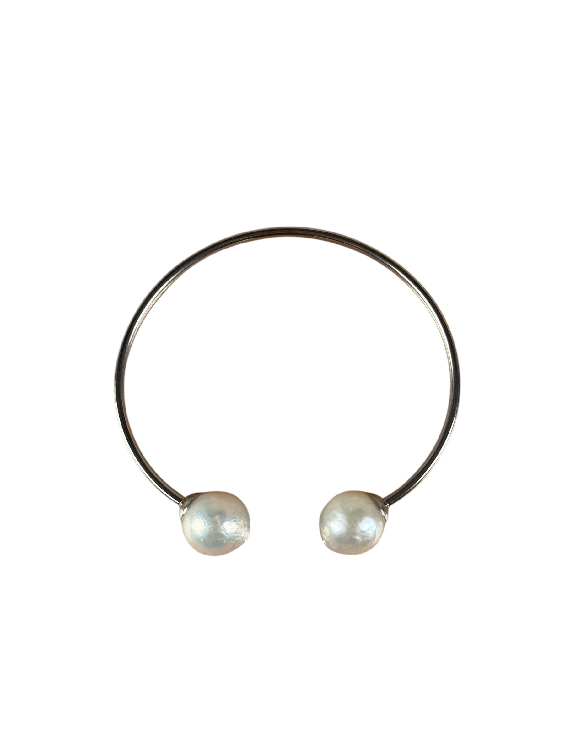 Silver-Toned Real Pearl Bangle Bracelet