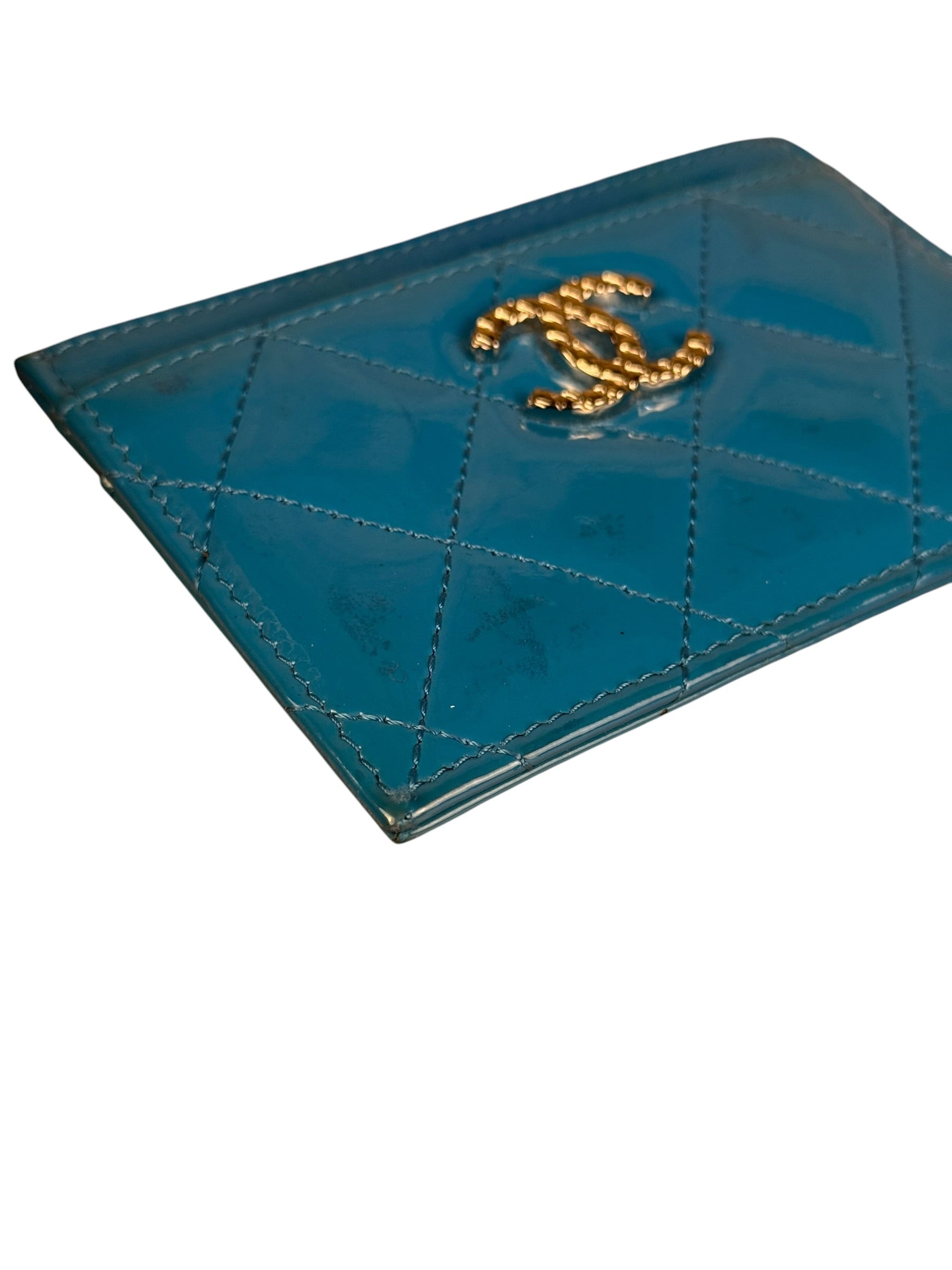 Chanel Blue Patent Quilted CC Cardholder 2016