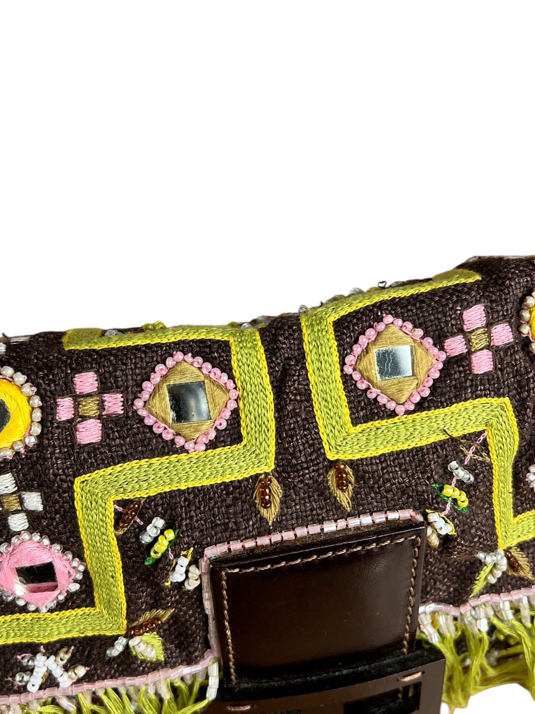 Fendi Canvas Baguette Dark Brown Beaded