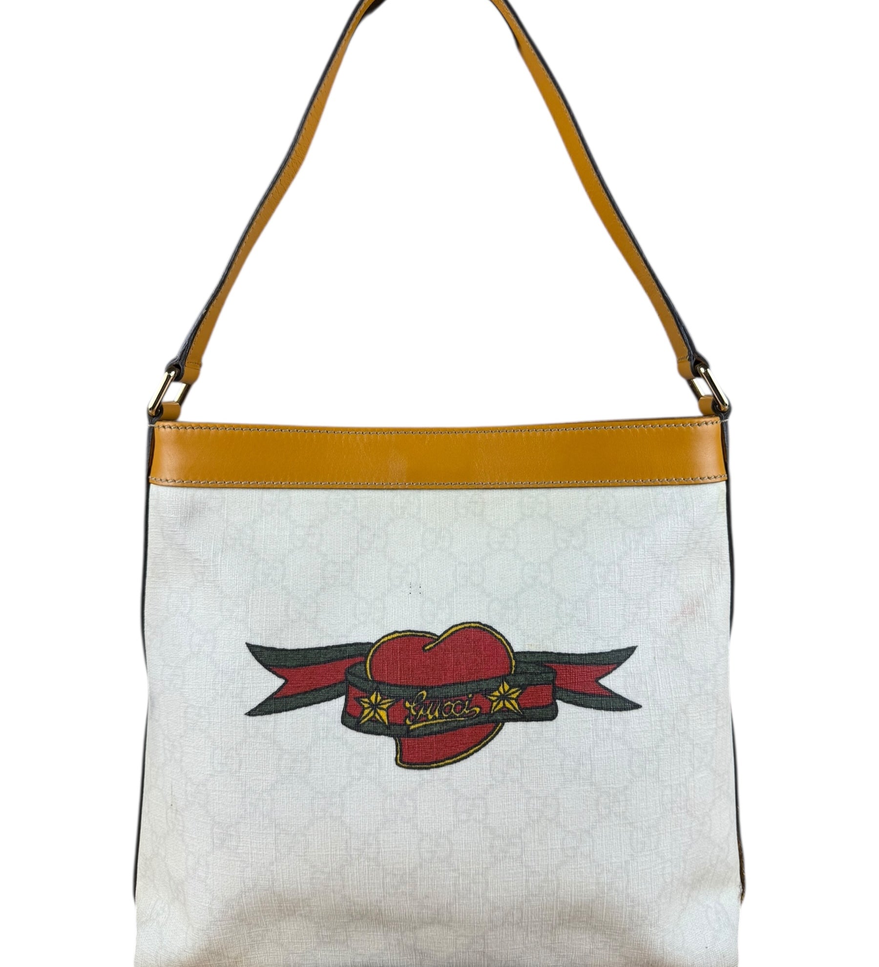 Gucci Vintage Tattoo Heart GG Shoulder Bag