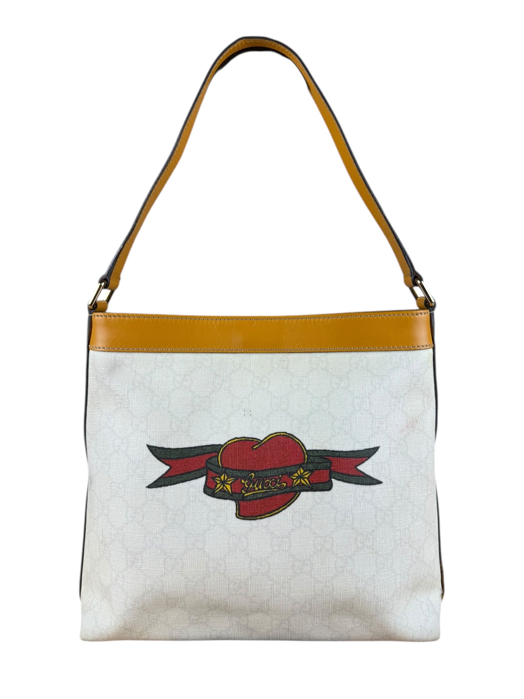 Gucci Vintage Tattoo Heart GG Shoulder Bag